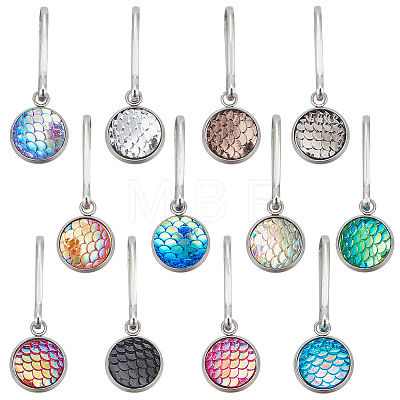 12Pcs 12 Colors Mermaid Scale Alloy Resin Zipper Pulls Charms FIND-CY0002-30-1