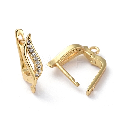 Brass Micro Pave Cubic Zirconia Hoop Earring Findings with Latch Back Closure ZIRC-G158-16G-1