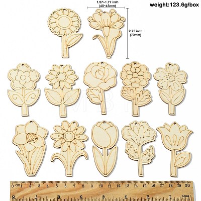 48Pcs 12 Styles Unfinished Blank Wooden Pendants Kit WOOD-CJC0011-15B-1