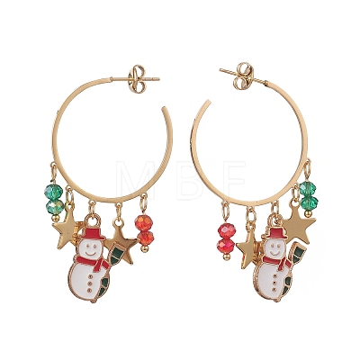 3 Pairs 3 Style Christmas Snowman & Moon & Word Noel Alloy Enamel Dangle Stud Earrings EJEW-TA00221-1