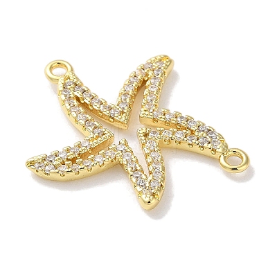 Rack Plating Brass Micro Pave Clear Cubic Zirconia Connector Charms KK-Z039-37G-1