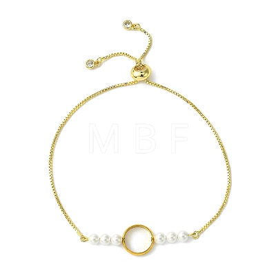 Round Shell Pearl & Brass Ring Box Chain Slider Bracelets for Women BJEW-JB10746-1