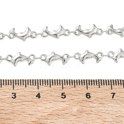 304 Stainless Steel Dolphin Link Chain Necklaces for Women NJEW-G201-02P-1