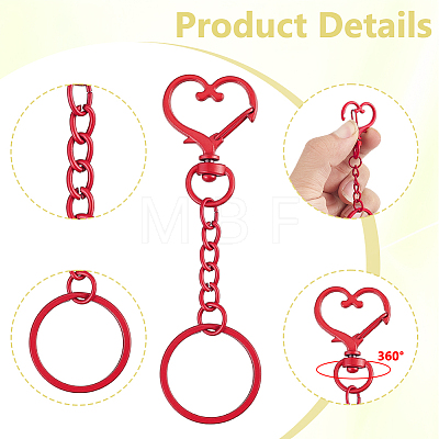 45Pcs 9 Colors Heart Alloy Baking Paint Swivel Clasps and Iron Rings KEYC-GA00015-1