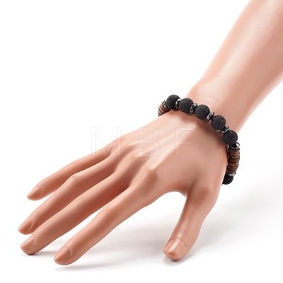 Natural Coconut Rondelle Beads Stretch Bracelet for Men Women BJEW-JB06771-02-1