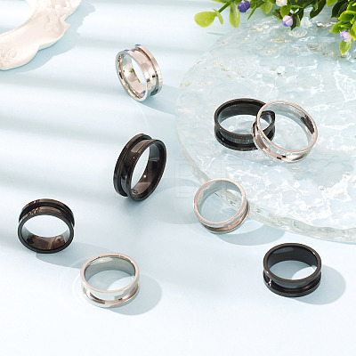  12Pcs 6 Styles 201 Stainless Steel Grooved Finger Ring Settings RJEW-TA0001-04EB-1