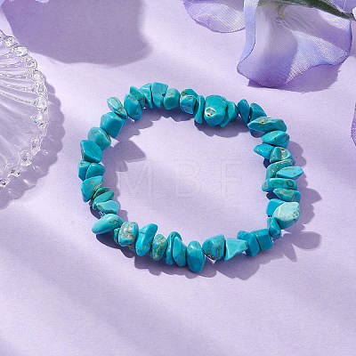 Synthetic Turquoise Chip Beaded Stretch Bracelets for Women Men BJEW-JB10652-01-1