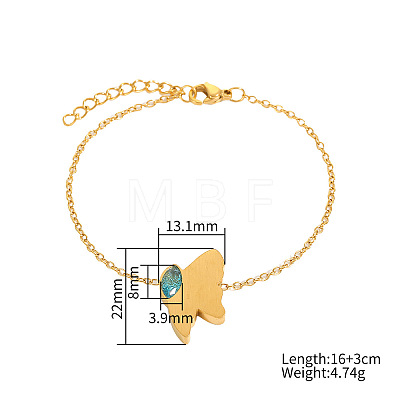 304 Stainless Steel Pave Deep Sky Blue Cubic Zirconia Butterfly Link Bracelets for Women WG2B8C6-01-1