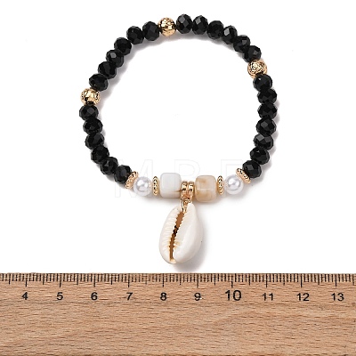 Bohemian Resin & Alloy & Glass Beads & Shell & Plastic Pearls Beaded Stretch Bracelets BJEW-Z169-01E-1