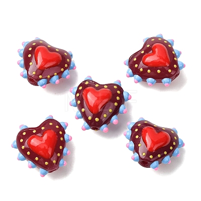 Baking Paint Glass Bumpy Beads Heart LAMP-V001-09H-1