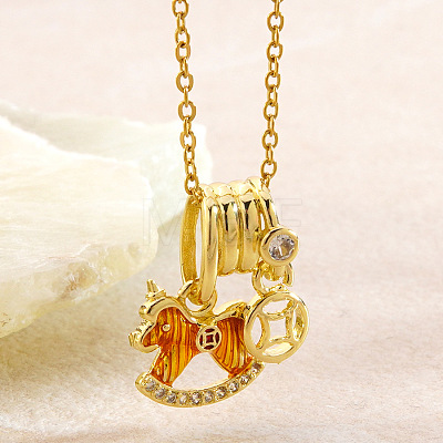 304 Stainless Steel Enamel & Cubic Zirconia Horse Pendant Necklaces for Women WGB99B5-02-1