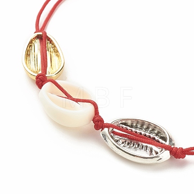 Acrylic & Alloy Shell Braided Bead Bracelet with Lampwork Evil Eye BJEW-JB08131-01-1