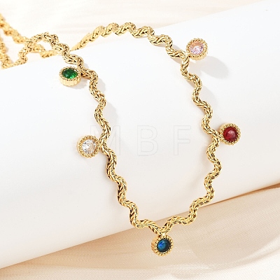 304 Stainless Steel Rope Chain Colorful Cubic Zirconia Tassel Necklaces for Women NJEW-V015-01G-D-1