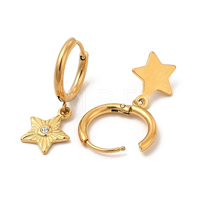 Crystal Rhinestone Star Dangle Hoop Earring & Moon Pendant Nacklace SJEW-P002-07G-1