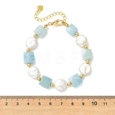 Natural Aquamarine & Keshi Pearl Beaded Bracelets for Women BJEW-JB14007-03-1