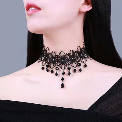 Gothic Style Resin Tassel Lace Chain Necklaces WG2E9D0-06-1