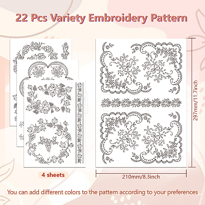 4 Sheets 11.6x8.2 Inch Stick and Stitch Embroidery Patterns DIY-WH0455-161-1