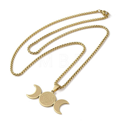 304 Stainless Steel Triple Moon Pendant Necklaces NJEW-P293-06G-1