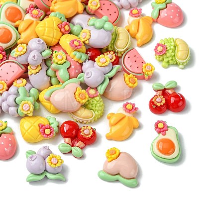 55Pcs 11 Styles Opaque Resin Decoden Flower & Fruit Cabochons RESI-CJ0004-10-1