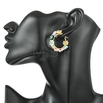 201 Stainless Steel & Resin Beaded Flower Hoop Earrings EJEW-JE07175-02-1
