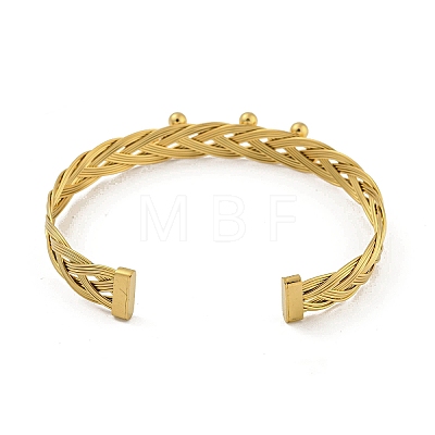 304 Stainless Steel Grid Braided Open Cuff Bangles for Women BJEW-E100-02G-1