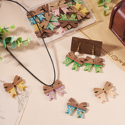 18Pcs 9 Colors Wood & Resin Pendants WOOD-TA0002-96-1