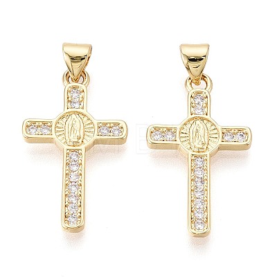 Religion Brass Micro Pave Clear Cubic Zirconia Pendants KK-T080-52G-1