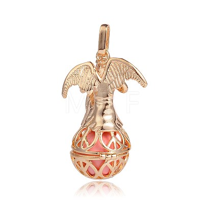 Golden Plated Brass Hollow Round Cage Pendants KK-J249-06G-1