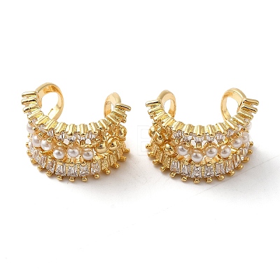 Brass Micro Pave Clear Cubic Zirconia Cuff Earrings EJEW-B057-02G-1