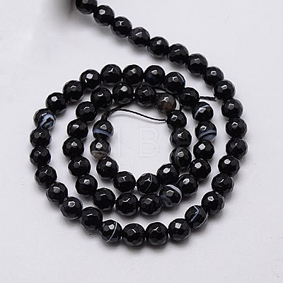 Natural Black Striped Agate/Banded Agate Beads Strands G-G581-6mm-03-1