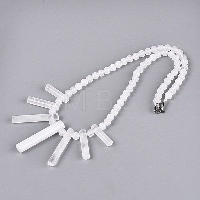 Natural Quartz Crystal Round Beaded Fan Bib Necklaces NJEW-N064-04J-1