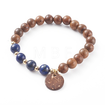Wood Bead & Stone Bracelet BJEW-JB06104-1