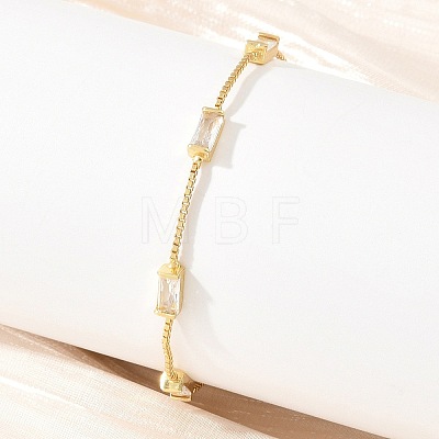 Brass Pave Rectangle Cubic Zirconia Link Chain Bracelets KK-CBA960E-14C-G-1