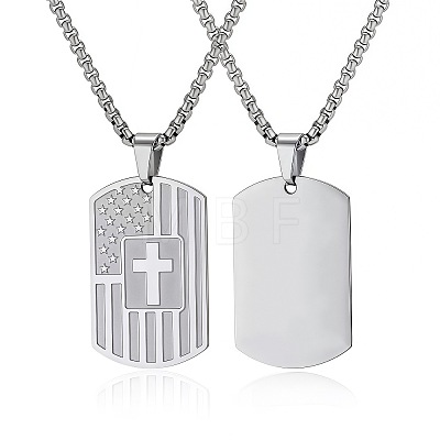 304 Stainless Steel American Flag Dog Tag Cross Pendant Necklaces for Men WG60E26-01-1