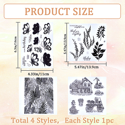 CRASPIRE 4Pcs 4 Styles Plant Clear Silicone Stamps DIY-CP0009-80B-1