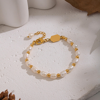 Natural Freshwater Pearl & Stainless Steel Beaded Bracelets for Women XK1851-1