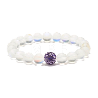 Synthetic Moonstone Round Beads Stretch Bracelet BJEW-JB07482-1