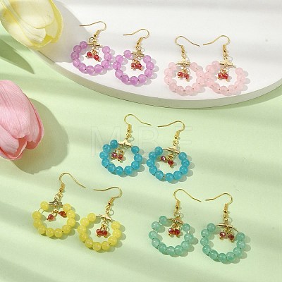 Imitation Jade Glass Beaded Ring Dangle Earrings EJEW-JE05568-1