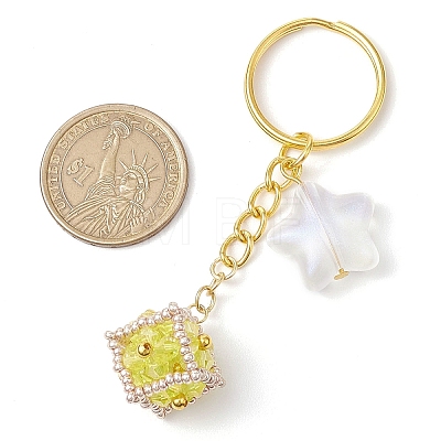 Glass Seed Bead Cube with Acrylic Star Keychain KEYC-MZ00027-1