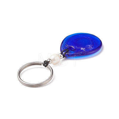 Handmade Lampwork Blue Evil Eye Keychain Key Ring KEYC-JKC00385-01-1
