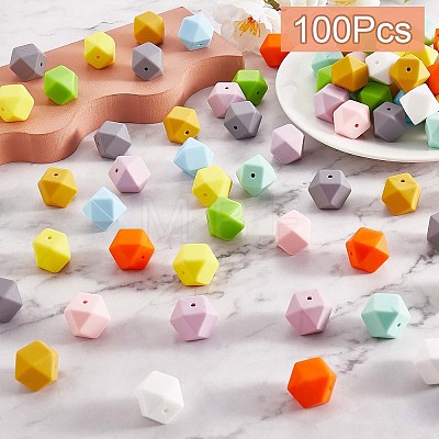 100Pcs Silicone Beads Mixed Color Hexagonal Silicone Beads Bulk Spacer Beads Silicone Bead Kit for Bracelet Necklace Keychain Jewelry Making JX307A-1