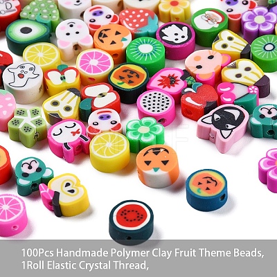 100Pcs Handmade Polymer Clay Fruit Theme Beads DIY-YW0002-42-1