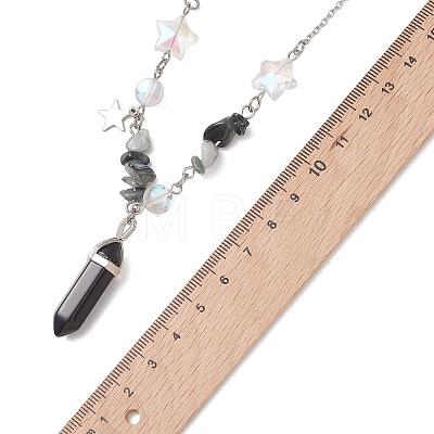 2Pcs Bullet Natural & Synthetic Gemstone Pendant Necklaces for Women Men NJEW-TA00224-1