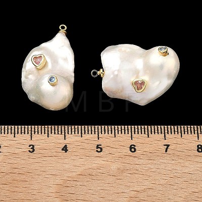 Brass & Pearl Micro Pave Cubic Zirconia Pendants KK-H259-13D-G01-1