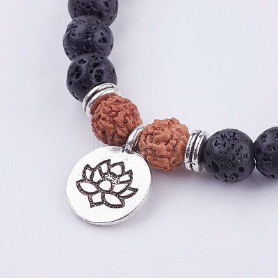 Yoga Theme Lava Rock Bodhi Wood Beads Stretch Charm Bracelets BJEW-L620-02C-1