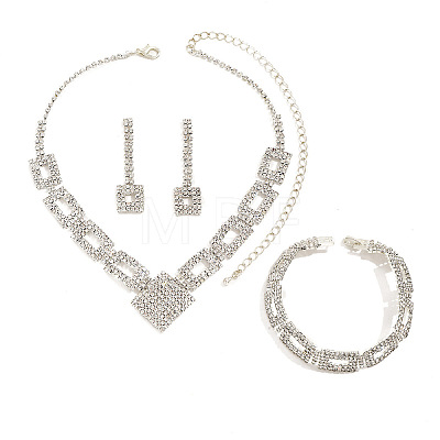 Rectangle Brass with Crystal Rhinestone Jewelry Sets WG47BDD-04-1