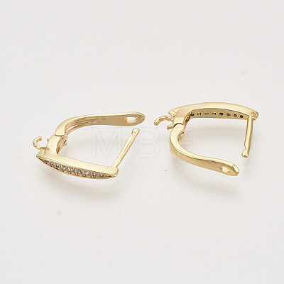 Brass Micro Pave Cubic Zirconia Hoop Earring Findings with Latch Back Closure X-KK-T048-033G-NF-1