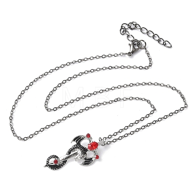Alloy Siam Rhinestone Dragon Sword Pendant Necklaces NJEW-V005-03AS-1