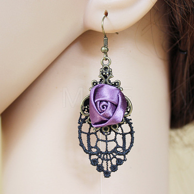 Alloy Rose Lace Ribbon Dangle Earrings FS-WGCF5EC-01-1