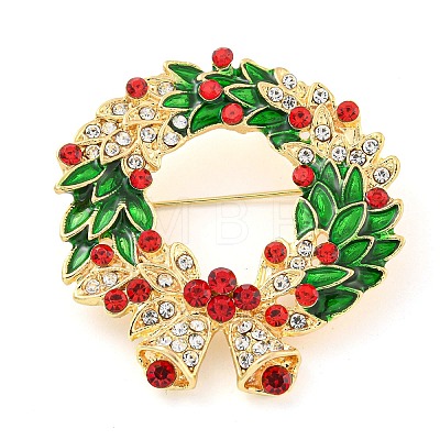 Christmas Theme Golden Zinc Alloy with Rhinestone Brooches JEWB-B018-01G-02-1